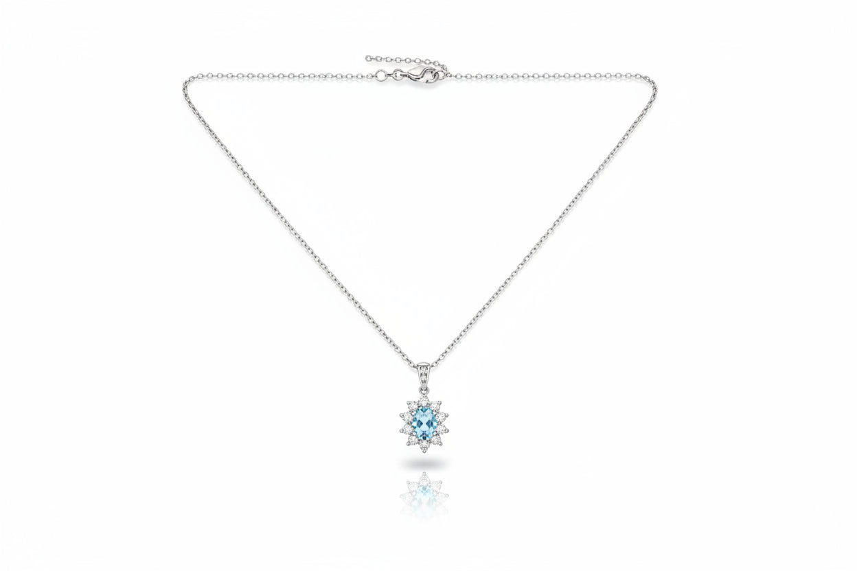 Висулка от бяло злато с аквамарин и диаманти 0,83 карата